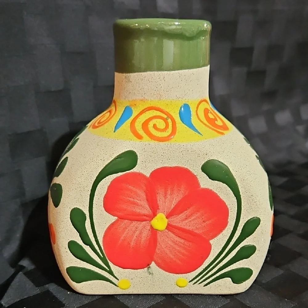 Handcrafted Mexican Folk Art Clay Liquor/Water Decanter & Matching Cup Set of 2